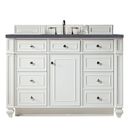 James Martin Vanities Bristol 48in Single Vanity, Bright White w/ 3 CM Charcoal Soapstone Quartz Top 157-V48-BW-3CSP